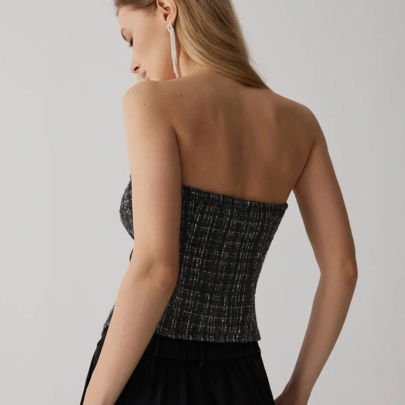 Commense Tweed Button Ruched Tube Top - Picture 6 of 6